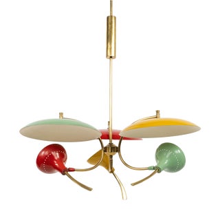 Mid-Century Chandelier in Enamel Metal and Brass in the style of Stilnovo, Italy, 1950s For Sale