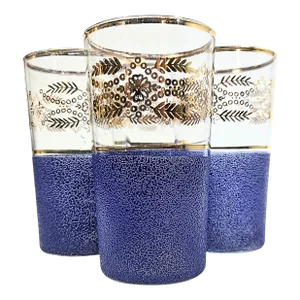 Art Deco Gold and Lapis Textured Tumblers- Set of Six
