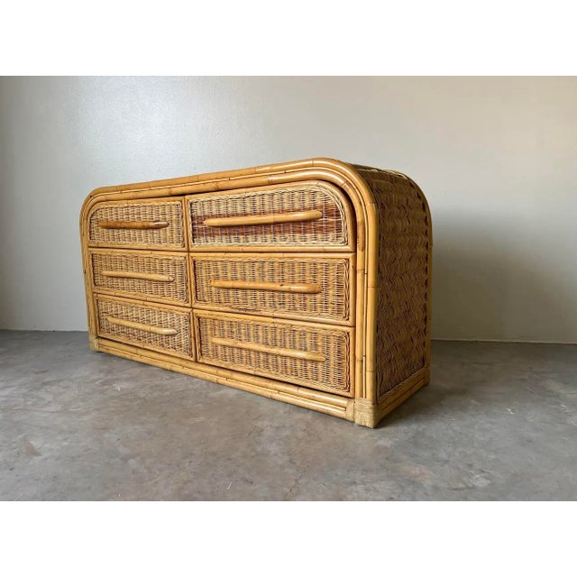 Vintage Coastal Organic Bamboo and Rattan Six - Drawers Waterfall Top Dresser/ Sold For Sale In Miami - Image 6 of 12