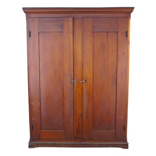 Primitive Antique American Victorian Poplar Closet Cupboard Linen Press Cabinet For Sale
