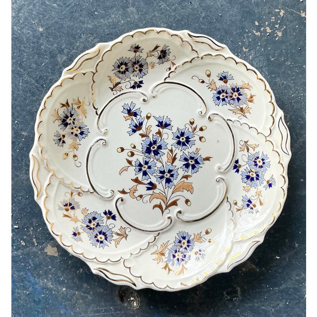 Vintage Hungarian Gilt Tipped Floral Ceramic Serving Plate For Sale - Image 9 of 11