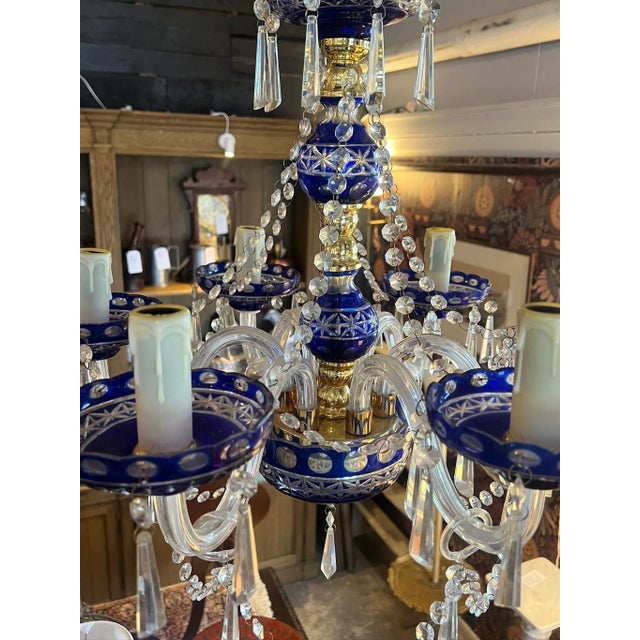 Vintage Royal Blue Bohemian Crystal Chandelier For Sale In Boston - Image 6 of 6