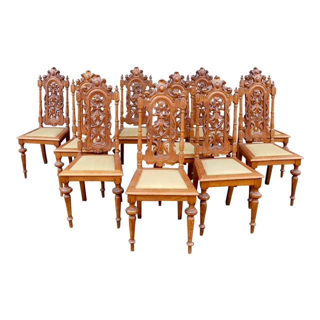 Early 20th Century Spanish Revival Dining Chairs in Oak Set of 10