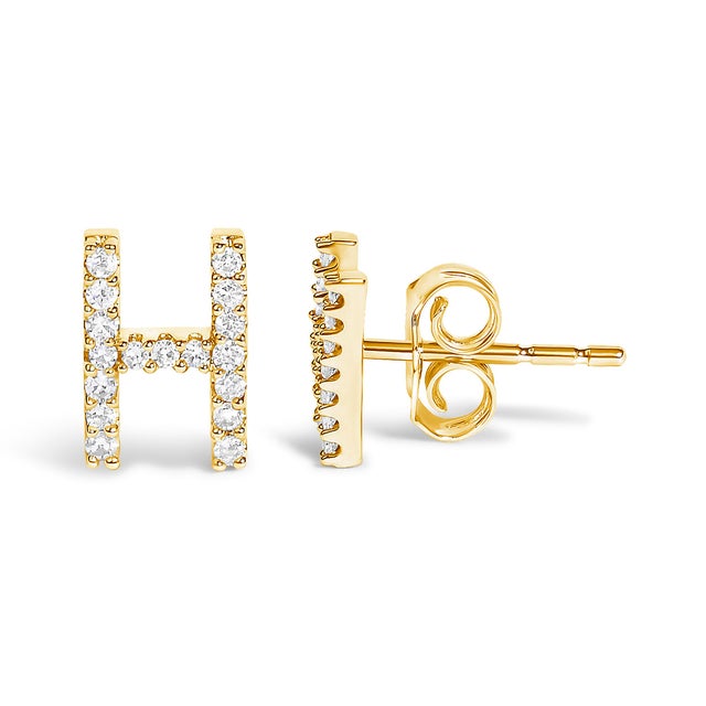 Contemporary 10K Yellow Gold 1/10 Cttw Diamond 'H' Initial Stud Earring For Sale - Image 3 of 5
