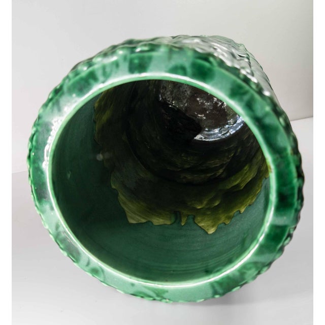 20th Century Japanese Faux Bamboo Green Glazed Pottery Umbrella Stand or Cane Holder For Sale - Image 11 of 15