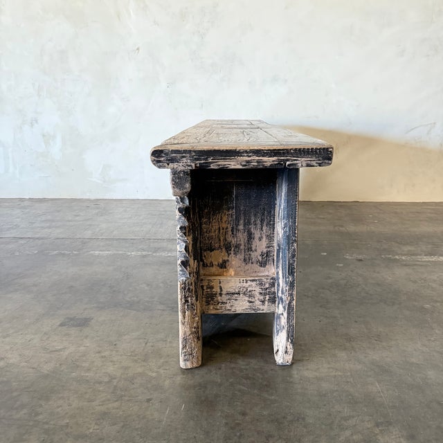 Vintage Carved Pine 4 Door Cabinet - Weathered Black For Sale In Los Angeles - Image 6 of 14