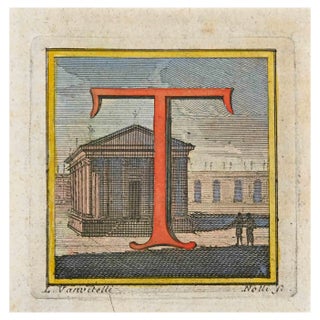 Luigi Vanvitelli, Letter of the Alphabet: T, Etching, 18th Century For Sale