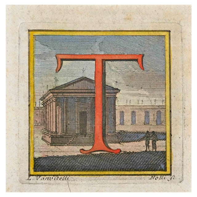 Luigi Vanvitelli, Letter of the Alphabet: T, Etching, 18th Century For Sale