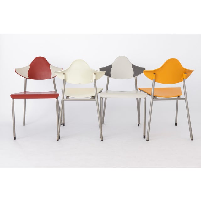 Stacking chairs by manufacturer Drabert, Germany. Production period: approx. 1980s-1990s. Sturdy metal frame and plastic...