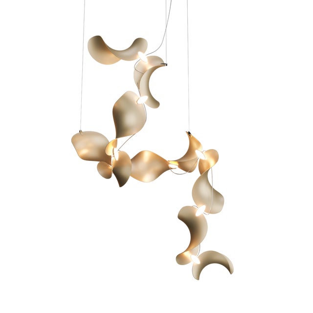 Gold Dune 10 Spiral Chandelier with Shades in Gold Metallic Tone by Daniel Becker for Moss Objects For Sale - Image 8 of 8
