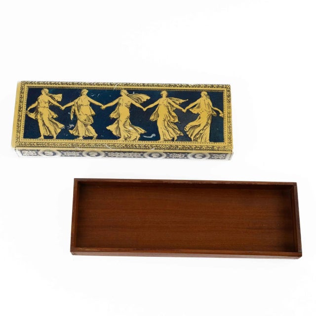 Vintage Greek Muses Metal Decorative Box With Sliding Wood Interior For Sale - Image 4 of 13
