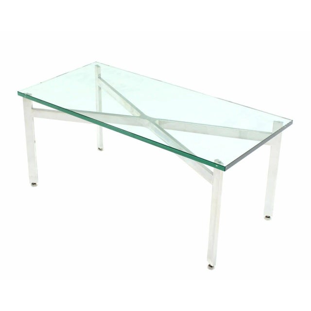 Transparent Pair of Rectangular Crome X Base 3/4" Glass Tops Coffee Side End Tables Stands For Sale - Image 8 of 9