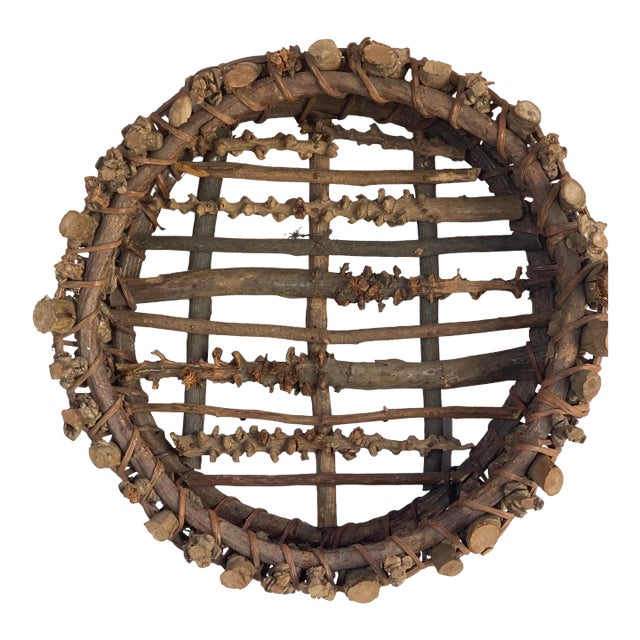 Large Vintage Handmade Twig Basket or Tray For Sale