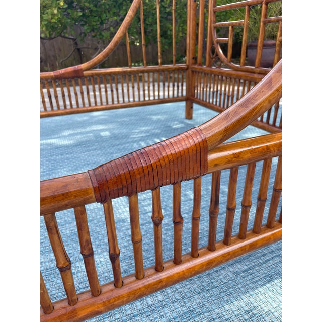 Brown Vintage Rattan & Bamboo Sleigh Bed, Chinoiserie Style For Sale - Image 8 of 11