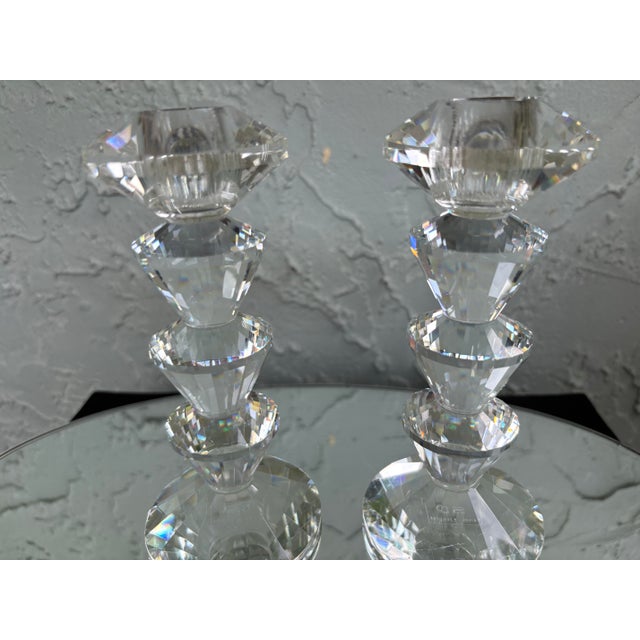 Pair of Simon Designs Faceted Crystal Candlesticks – Geometric Art Deco Style For Sale In Orlando - Image 6 of 12