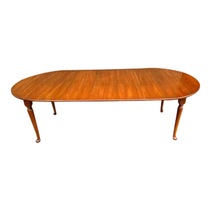 Mid 20th Century Henkel Harris Queen Anne Style Expandable Oval Solid Cherry Dining Table With 3 Leaves