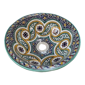Contemporary Handmade Sink Handpainted Moroccan Zowaqa Pottery Sink Basin
