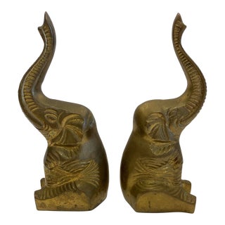 Vintage Brass Elephant Bookends For Sale