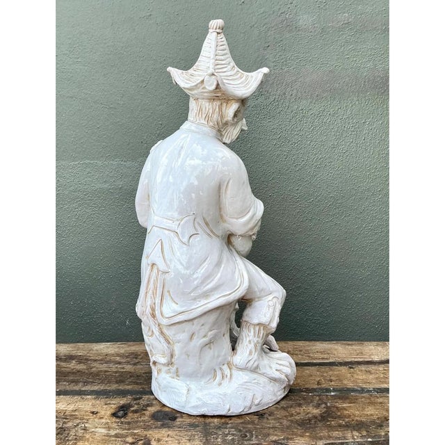 White Vintage White Ceramic Monkey Musician Figure For Sale - Image 8 of 12