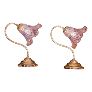 Set of 2 1970s Murano Glass Iridescent Pink Table Lamp
