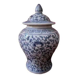19th C. Petite Blue and White Chinese Porcelain Temple Ginger Jar