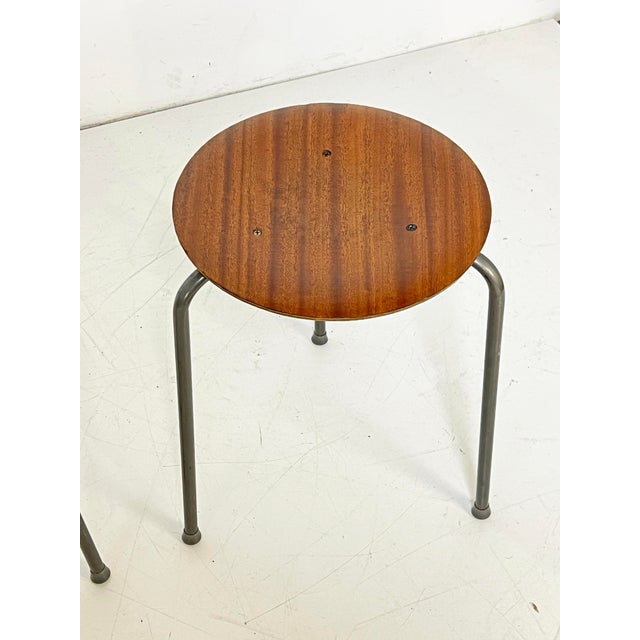 1960s C. 1960s Arne Jacobsen Danish Teak Stacking Tripod "Dot" Stools -- Set/3 For Sale - Image 5 of 8