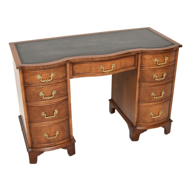 Burr Walnut and Leather Top Pedestal Desk, 1930s For Sale