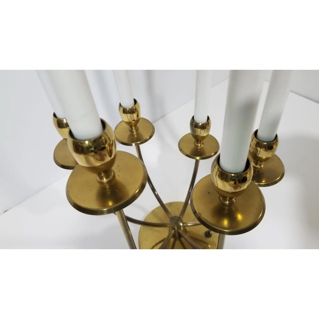 Hollywood Regency Brass 6 Arm Candelabra Light/Lamp For Sale - Image 4 of 12