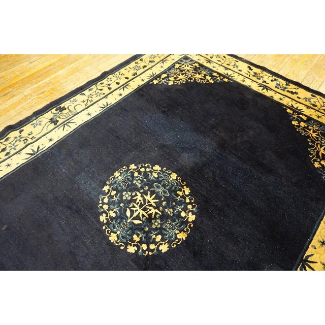 1900s Wool Rectangle Antique Blue Chinese Peking Hallway Runner Knotted Rug For Sale - Image 11 of 12