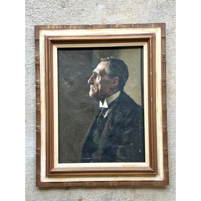 Realism Vintage Male Portrait Oil Painting For Sale - Image 3 of 12