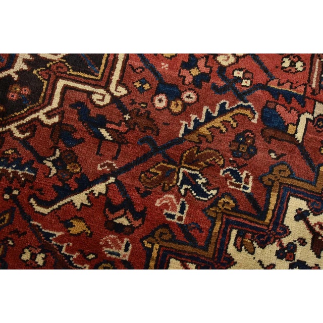 1990s Heriz Rug 7’8” X 10’6” Red Wool Vintage Tribal Hand-Knotted Oriental Carpet For Sale - Image 5 of 15
