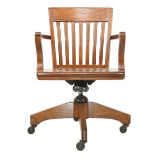 Antique Solid Oak Swivel Office Chair For Sale