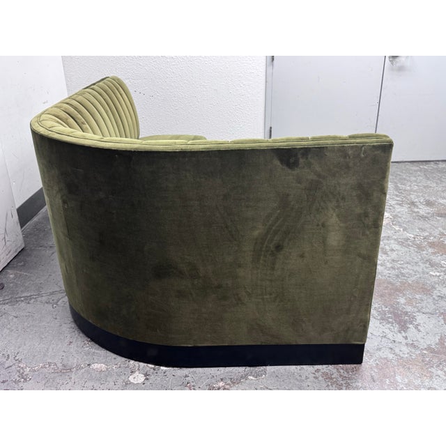 Early 21st Century Williams-Sonoma Garbo Olive Green Velvet Curved Banquet, Set of Two For Sale - Image 5 of 12