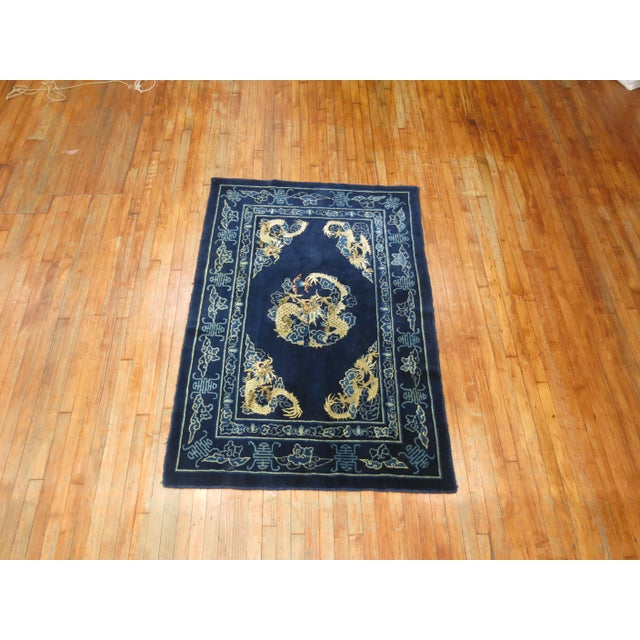 Mid-Century Modern Vintage Dragon Chinese Peking Rug - 4'1" x 6'1" For Sale - Image 3 of 11