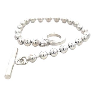 Gucci Estate Toggle Bracelet Size 8 Sterling Silver 8 mm Beads For Sale