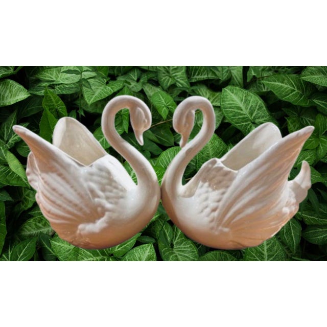 Mid-Century Modern Vintage Ceramic Swan Centerpiece/Cachepot - A Pair For Sale - Image 3 of 11