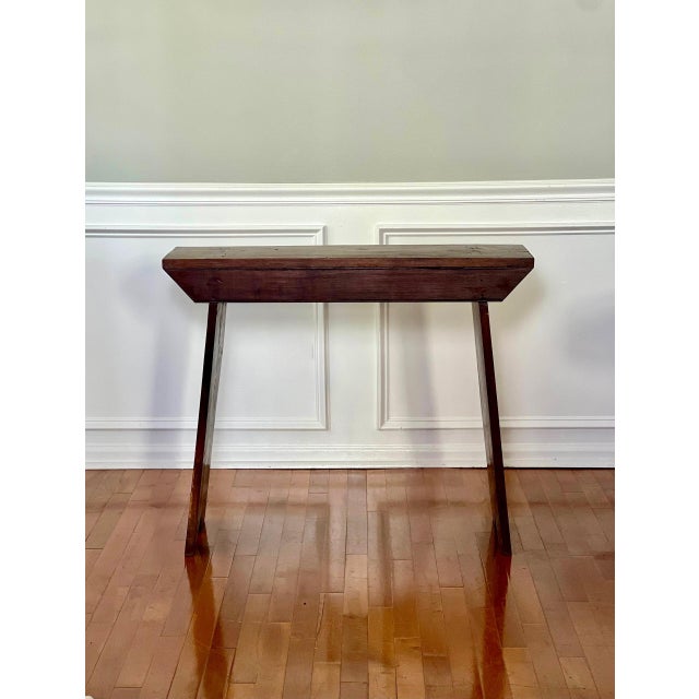 Antique Primitive Farmhouse Walnut Mortised Narrow Console or Workbench For Sale - Image 11 of 12