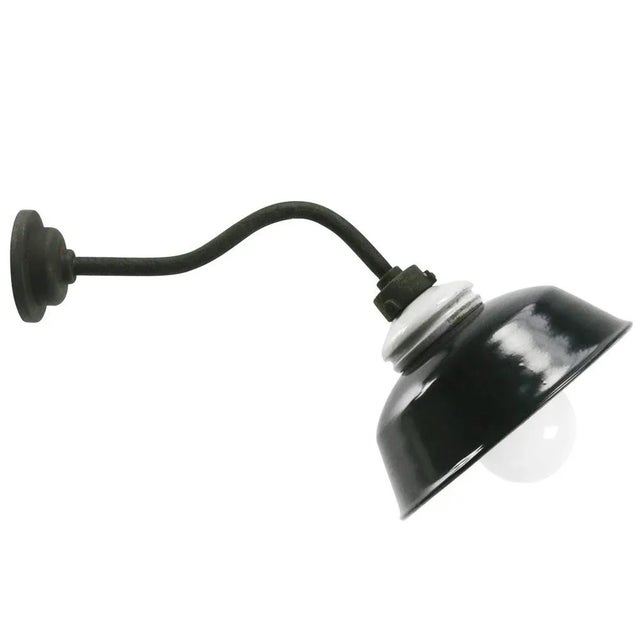 Vintage Industrial Black Enamel, Porcelain & Opaline Glass Wall Light For Sale - Image 5 of 5