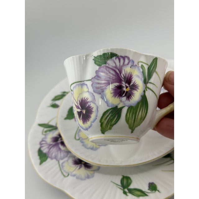 Ceramic Shelley Pansy Trio Dainty Shape, Vintage English Bone China 3 Piece Tea Set For Sale - Image 7 of 8