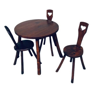 French Wabi Sabi Handcrafted Design Solid Oak Dining Table & Chairs, 1940s, Set of 4 For Sale