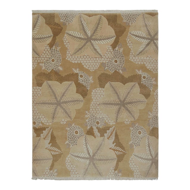 Rug & Kilim’s “Clouds” Modern Rug Design in Beige-Brown With Floral Medallions For Sale