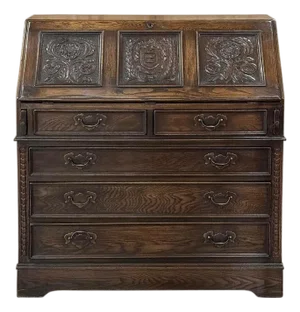 Antique Ethan Allen English Carved Rustin Secretary Desk