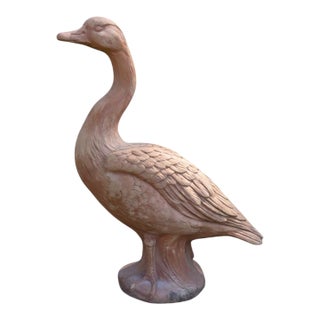 Vintage Terracotta-Style Standing Goose Garden Statue For Sale