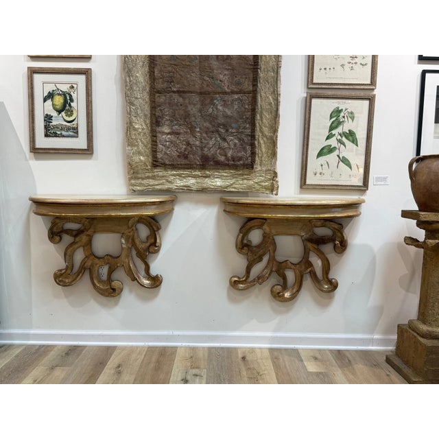 Gold Pair of Fine 18th Century Italian Carved Console Tables For Sale - Image 8 of 8