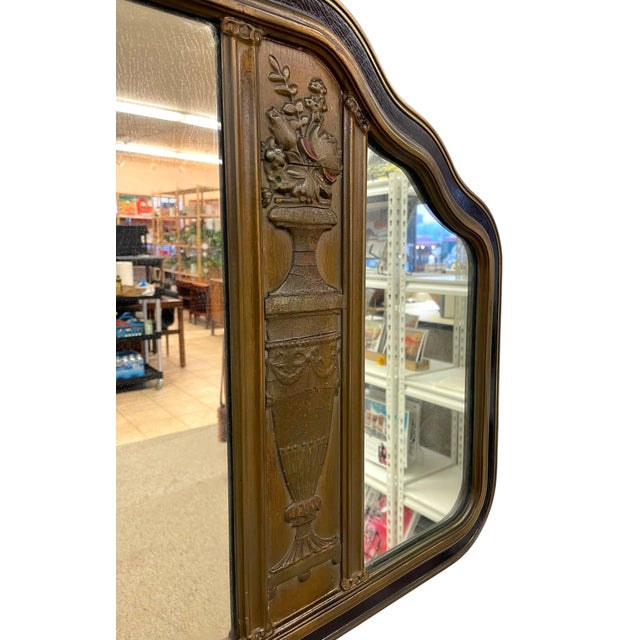 Wood Antique Carved Wood Overmantel Mirror With Floral Urn Motifs and Scrolled Crest. For Sale - Image 7 of 11