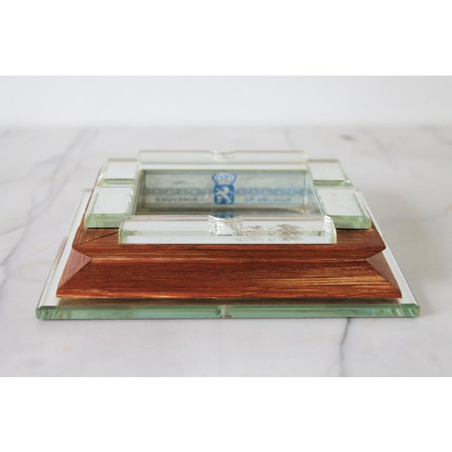 Mid-Century Modern Vintage Square Wood & Mirror Ashtray or Trinket Tray For Sale - Image 3 of 12