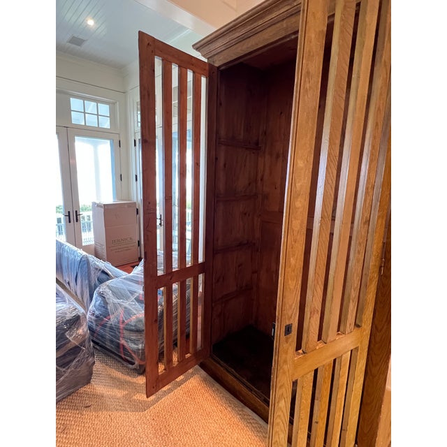 French Country Antique Belgian Faux Bois Painted Linen Cabinet Circa 1890 Open Slat Doors Four Shelves For Sale - Image 3 of 12