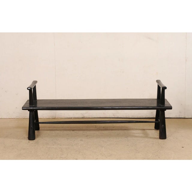 Early 21st Century Artisan Crafted Ebonized Teak Bench For Sale - Image 5 of 9