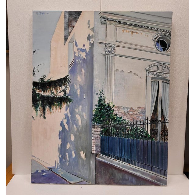 Jean Yves Herbin, Urban Scenes, 1991, Oil on Canvas Paintings, Set of 2 For Sale - Image 4 of 18