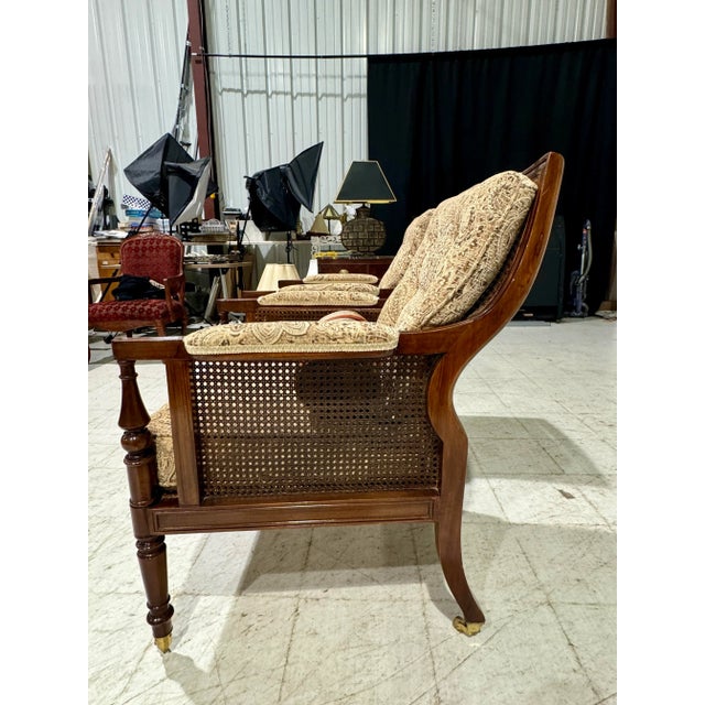 Traditional Pair of Antique Mahogany Caned Bergere Chairs For Sale - Image 3 of 11
